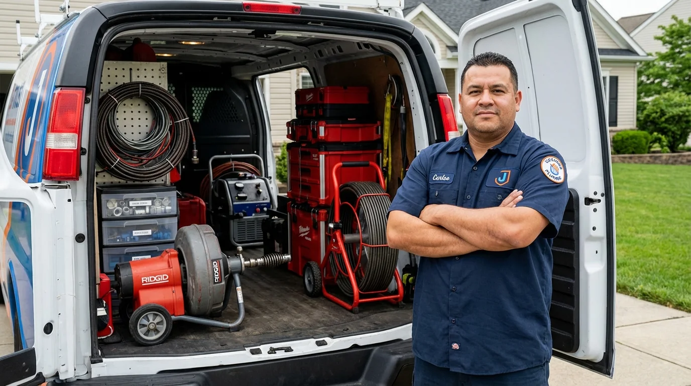 Professional drain cleaning equipment and Johns Plumbing LLC plumber in Butner