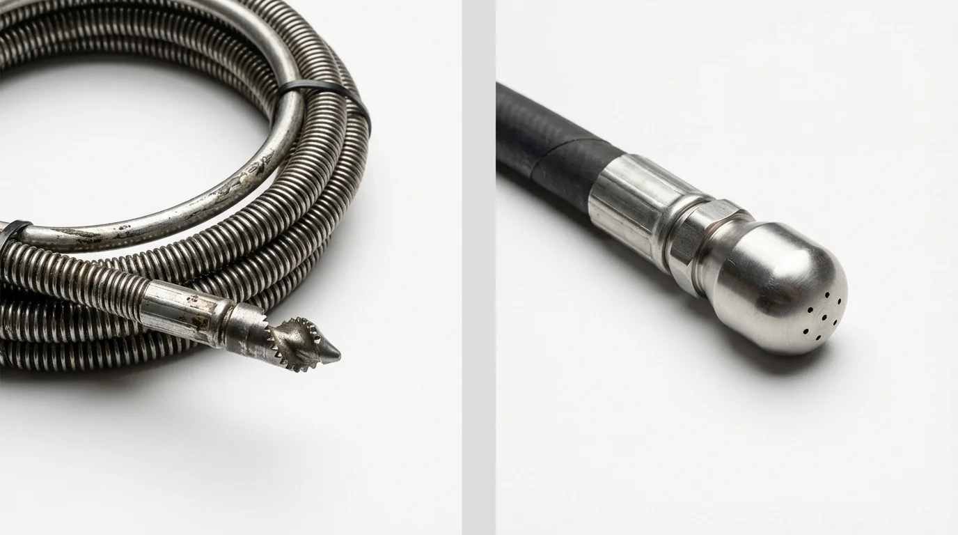 Drain snake cable and hydro jetting nozzle used for drain cleaning in Butner, NC