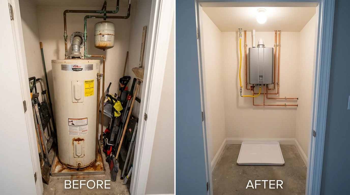 Tank water heater versus wall-mounted tankless unit comparison for Butner, NC homeowners